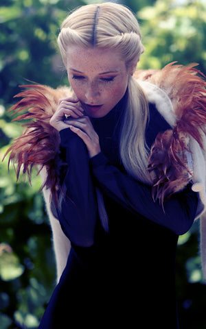 angora feathered shrug l'une collection by anh volcek