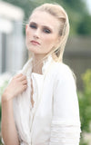 white ruffled jacket l'une collection