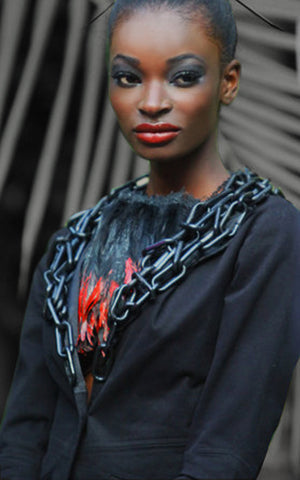 Black Plastic Chain Tuxedo Jacket L'une Collection 