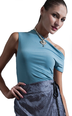 Anna Womens one shoulder top in Blue size Small/Medium