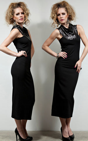 Sequined Neck_Draped_Cocktail_Dress_L_une_Collection