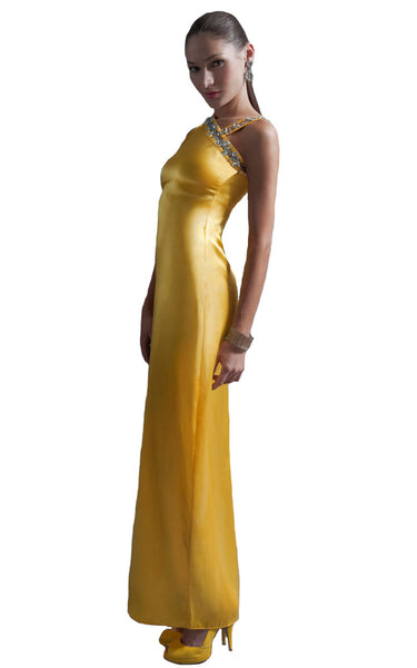 Womens Bias Yellow Silk Gown XS L une Collection