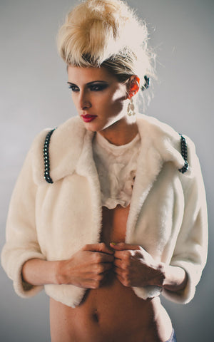 white vintage fur jacket l'une collection